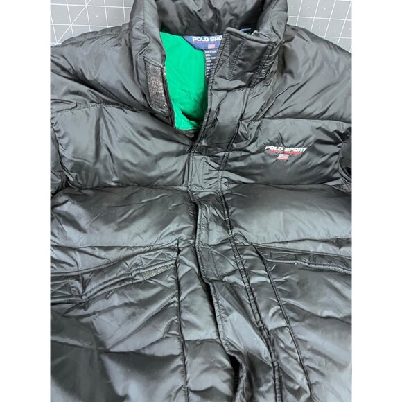 Vintage Polo Sport Ralph Lauren Puffer Down Jacket Black/Green Men's XL '90's - Picture 3 of 12